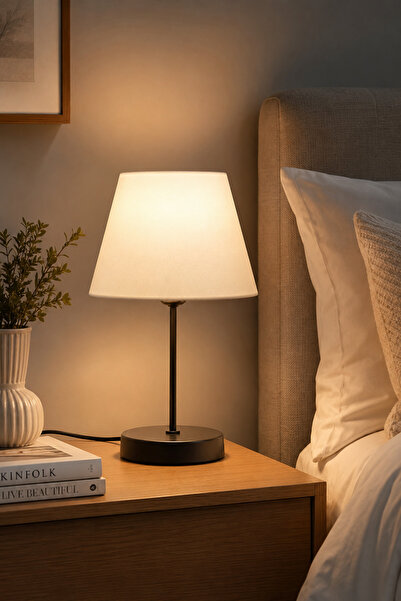 VENON Softli̇ne Modern Lampshade ✨   Black ✨   Cream Fabric Hat Table Lamp Mi...