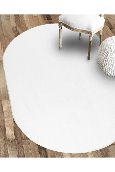Valery Home Vl Oval Comfort Overloklu Peluş Halı Beyaz