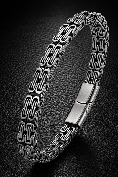 İyyaKee Men's Double Row King Chain Steel Bracelet Stainless Steel Modern Sty...
