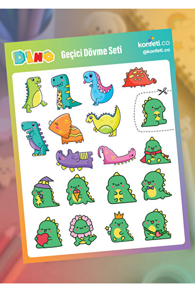 konfeti.co Özel Tasarım Dinozor Çocuk Geçici Dövme Seti