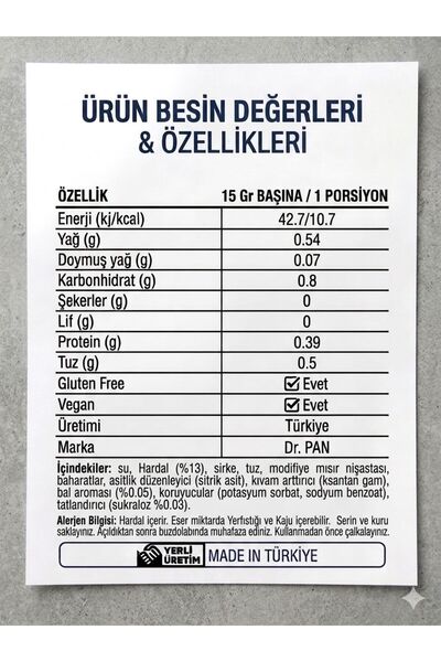 Dr Pan Tatlı Hardal (BAL AROMALI- KALORİSİ %70 AZALTILMIŞ)