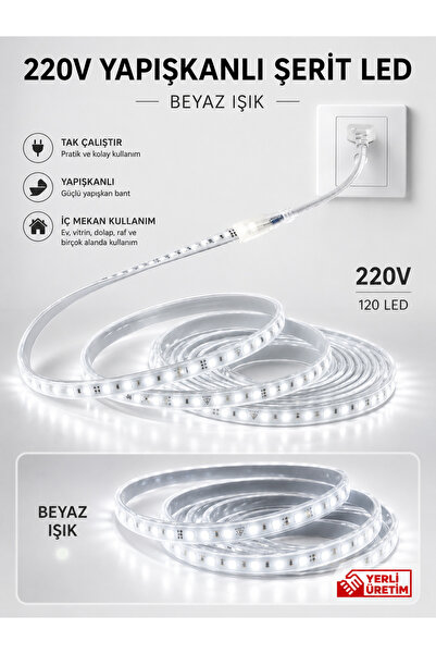 BRK LİGHTİNG Hortum Esnek Şerit Led 6 Metre Beyaz + 220 Volt Fiş