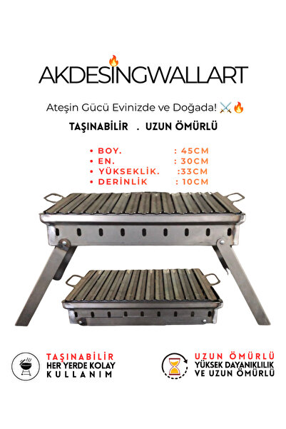 AKDESİNGWALLART Katlanabilir Portatif Mangal - Yüksek Dayanıklı Siyah Çelik T...