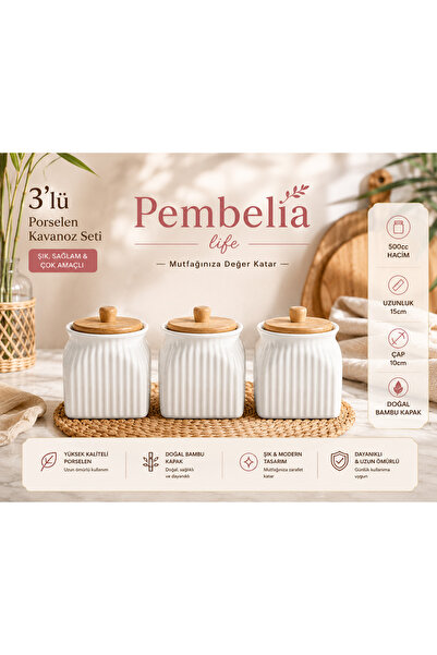 Pembelia Life 3’lü Porselen 500 ml Saklama Kabı Baharat Tuz Şeker Kahve Sakla...