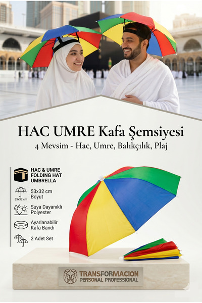 Transformacion Hac Umre Kafa Şemsiyesi Güneş Koruma Şemsiyesi 2 adet RENKLİ 7...