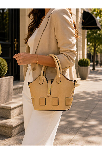 Bags Italia Geantă dama crem piele, model elegant office & casual chic