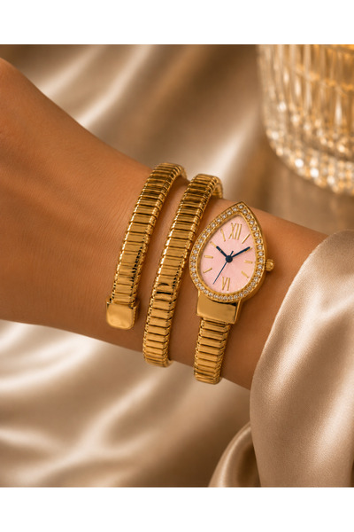 Merand Gold Color Special Design Stone Wrapped Snake Model Women's Wristwatch