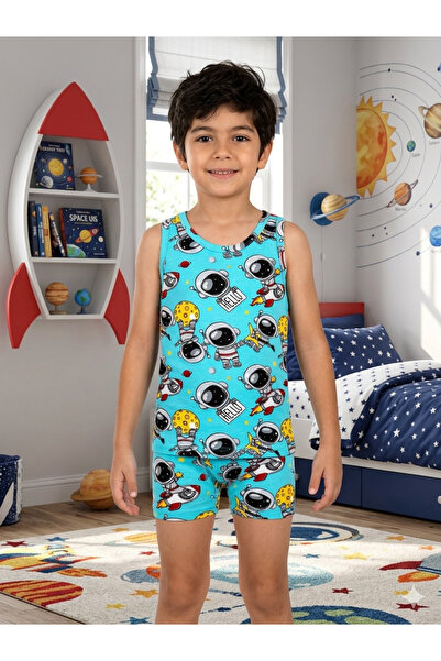 elmas kids Σετ μπόξερ για αγόρια με βαμβακερό μπλε σχέδιο αστροναύτη