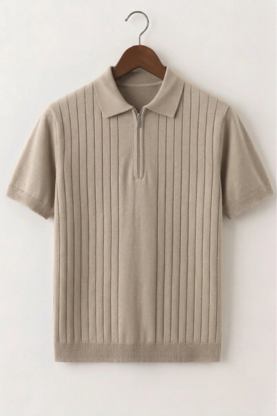 Edwox Tricou pentru bărbați Line cu model din tricot cu gât polo, nurcă Cd168