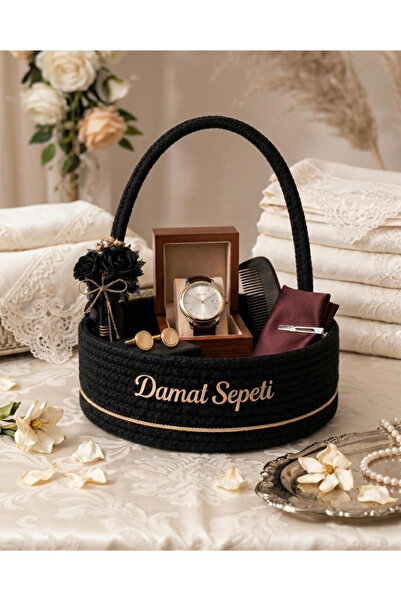 RH GALAXİ TEKSTİL Hasır Damat Bohçası Sepeti – Erkek Hediye Sunum Sepeti – De...