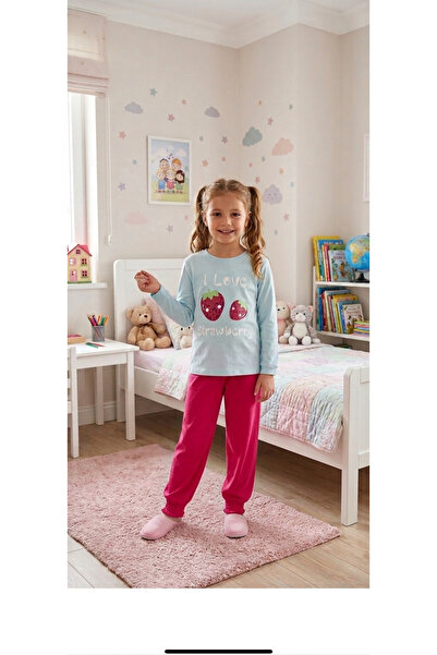 elmas kids Set de pijamale de iarnă groase din bumbac pentru fete, albastru, ...