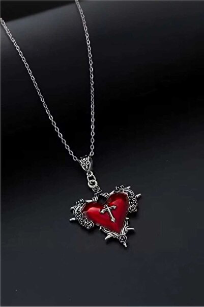 Corvus kolye&bileklik Silver Kırmızı Heard Cross Gotik Kolye