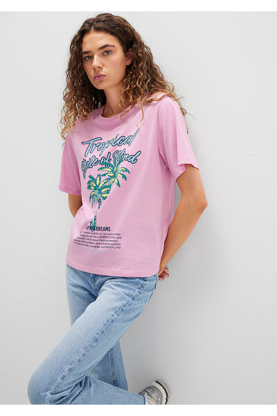 Mavi Strandbedrucktes rosa T-Shirt, reguläre Passform / normaler Schnitt 1613...