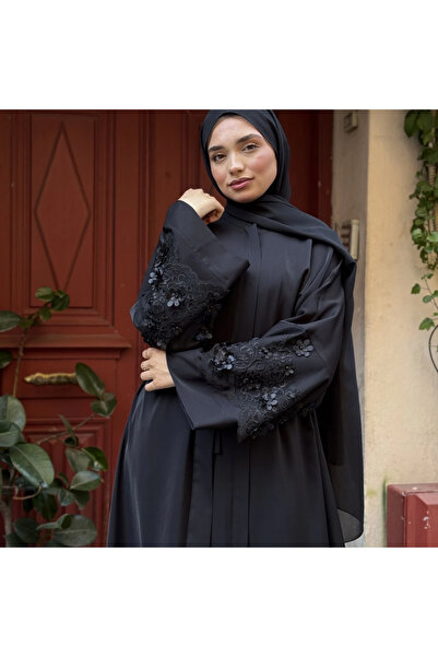 modacofashion More Dubai Krep Ferace – Fermuarlı & Kuşaklı Siyah