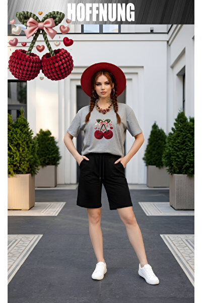 HOFFNUNG Unisex Casual Short Sleeve Set with 2Cherries Print Outdoor Spring/S...