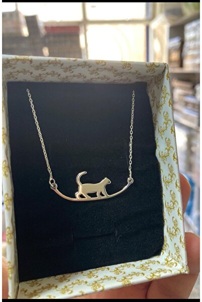 Ziu 925 Ayar İpte Gezen Kedi Gümüş Kolye (gold veya Rose renk de olur)
