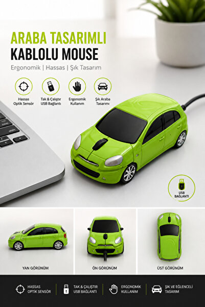 Vesamax Suv Araba Şeklinde 1200 Dpı 3 Düğmeli USB Kablolu Optik Mouse