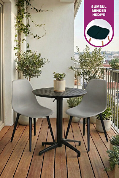 VİLİNZE Tilia Plastik Bahçe Balkon Bistro Seti Katlanır Masa 60*60 cm