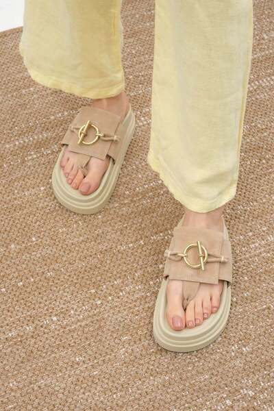 Mio Gusto Γυναικείες παντόφλες Alison Γνήσιο Suede Beige Χρώμα Πλατφόρμας Σόλ...