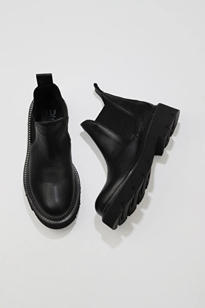 Bueno Shoes Μαύρες δερμάτινες γυναικείες φλατ μπότες Flotter 01wr3401