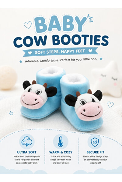 Premium Baby Plush Booties Cute Cow Cartoon Soft Infant Shoes