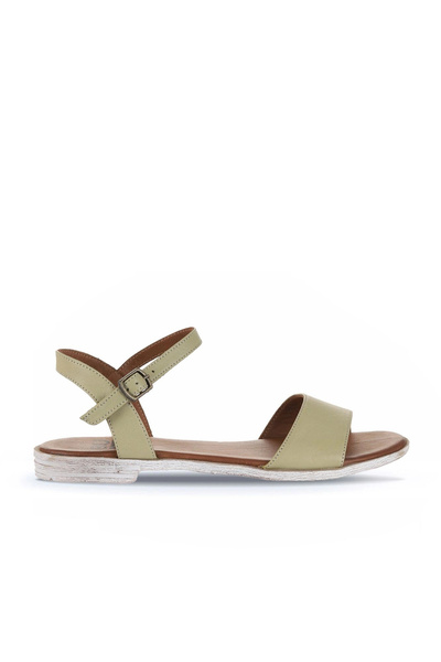 Bueno Shoes صندل مسطح نسائي من الجلد الكاكي 01wn5003