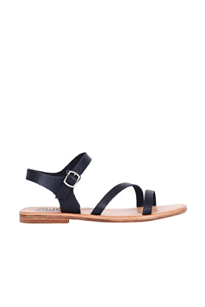 Bueno Shoes Μαύρα δερμάτινα γυναικεία φλατ σανδάλια 01ws6908