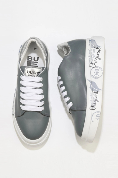 Bueno Shoes Gray Silver Leather Women's Sports Shoes 01Wt4700