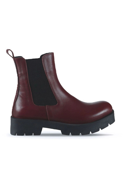 Bueno Shoes Cizme plate de damă din piele roșie Claret 01wt2506