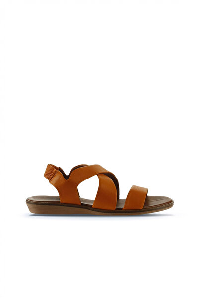Bueno Shoes Sandale plate de damă din piele portocalie 01wu8208