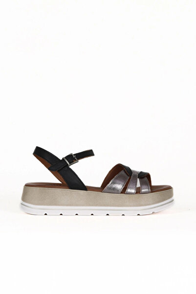 Bueno Shoes Sandale plate de damă din piele lucioasă Kurşun 01we3400
