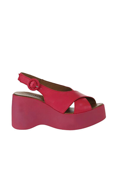 Bueno Shoes صندل نسائي بكعب عريض من الجلد الفوشيا 01wy9007
