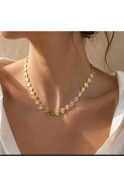 Lady Kadın Çiçek Desenli Gold Kolye Minimal Zincir Kolye