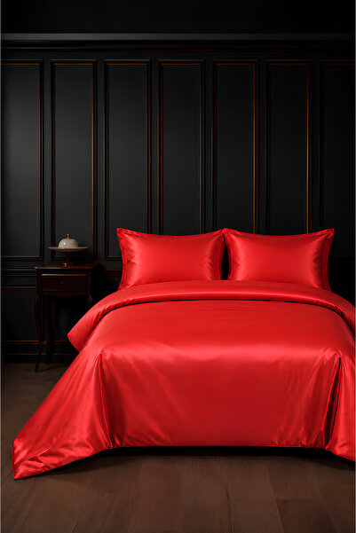 remtex 100% Cotton Red Satin (83 Thread-125 Gsm) Double Duvet Cover Set - Mod...