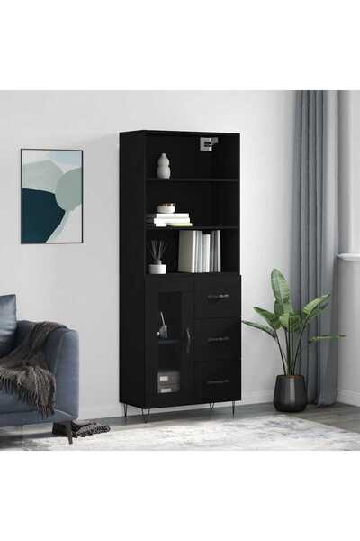 Concept Dulap înalt, negru, 69,5x34x180 cm, lemn compozit