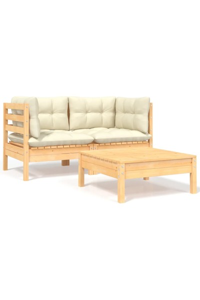 Concept Set mobilier grădină cu perne crem, 3 piese, lemn masiv de pin