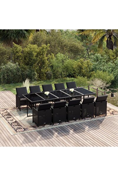 Concept Set mobilier de grădină cu perne, 11 piese, negru, poliratan