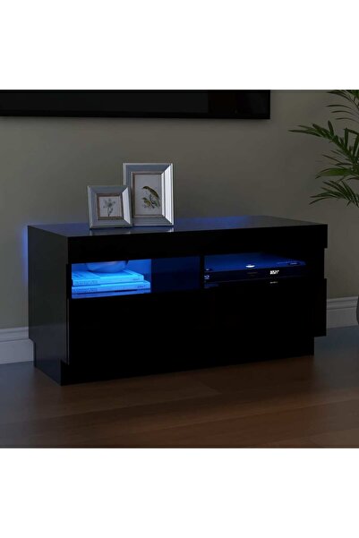Concept Comodă TV cu lumini LED, negru, 80x35x40 cm