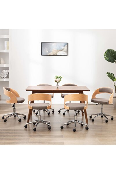 Concept Scaune pivotante de masă 6 buc. gri taupe lemn curbat & textil