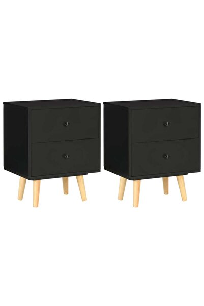 Concept Noptiere, 2 buc., negru, 40 x 30 x 50 cm, lemn masiv de pin