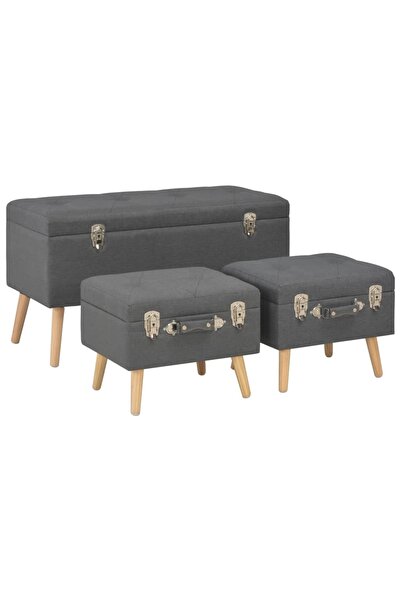 Concept Taburete cu depozitare, 3 buc., gri închis, material textil