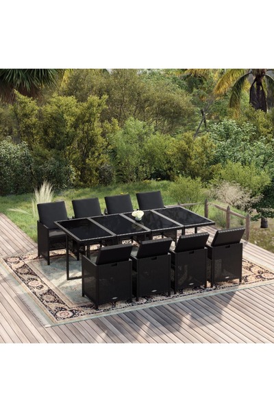 Concept Set mobilier de grădină cu perne, 9 piese, negru, poliratan