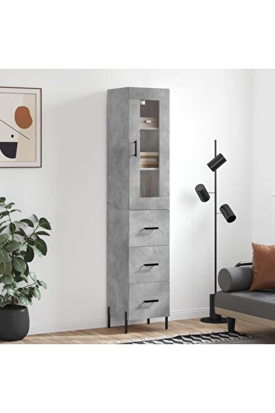 Concept Dulap înalt, gri beton, 34,5x34x180 cm, lemn prelucrat