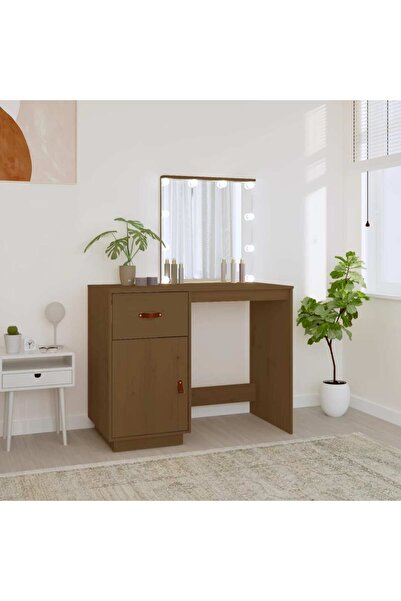 Concept Măsuță de toaletă LED maro miere, 95x50x133,5 cm lemn masiv pin