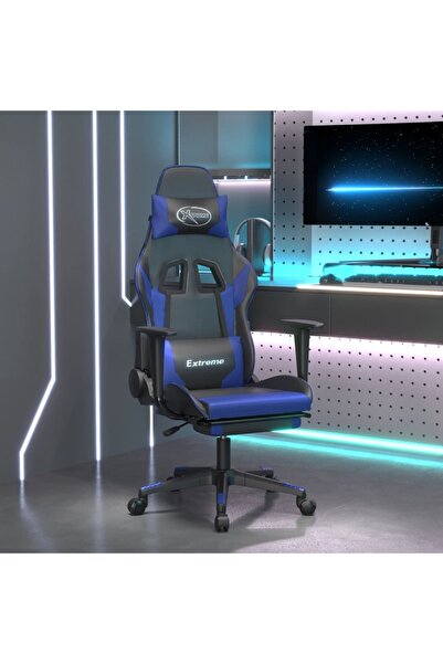 Concept Scaun de gaming masaj/suport picioare negru/albastru piele