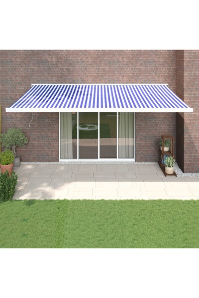 Concept Copertină retractabilă albastru/alb, 5x3 m, textil/aluminiu