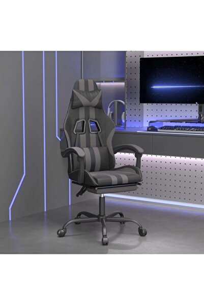 Concept Scaun de gaming cu suport picioare, negru/gri, piele ecologică