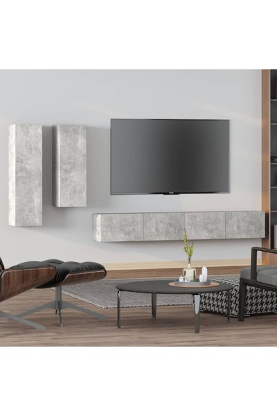 Concept Set comodă TV, 4 piese, gri beton, lemn prelucrat