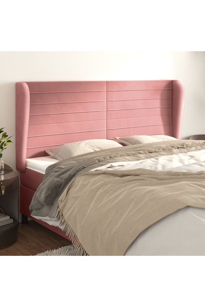 Concept Tăblie de pat cu aripioare, roz, 203x23x118/128 cm, catifea