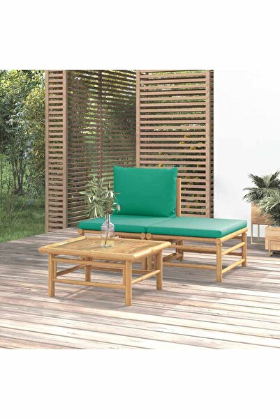 Concept Set mobilier de grădină cu perne verzi, 3 piese, bambus
